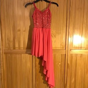 Side hi-low dance costume/dress (hot coral)